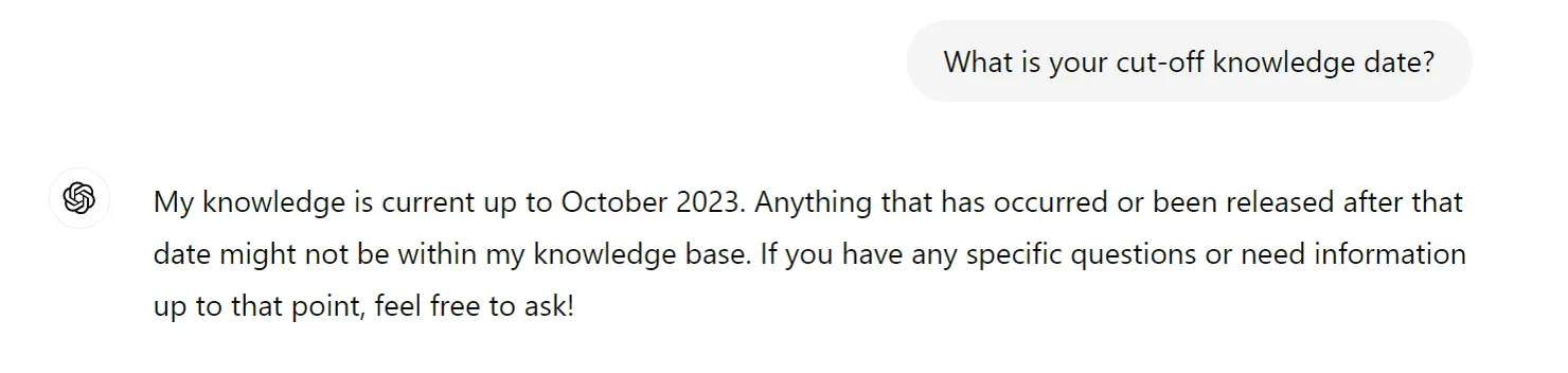 The prompt asking ChatGPT about its knowledge cut-off date